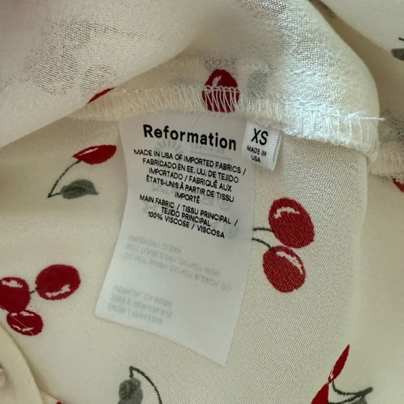 Reformation Cherry Print Tie-Front Blouse - Cream and Red - Picture 3 of 4